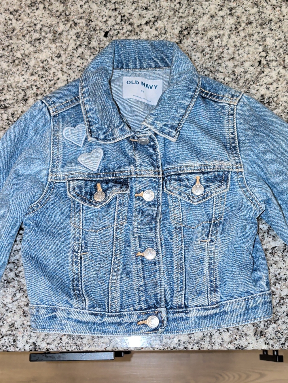 Old Navy Light Blue Denim Jean Jacket with Heart Patches
